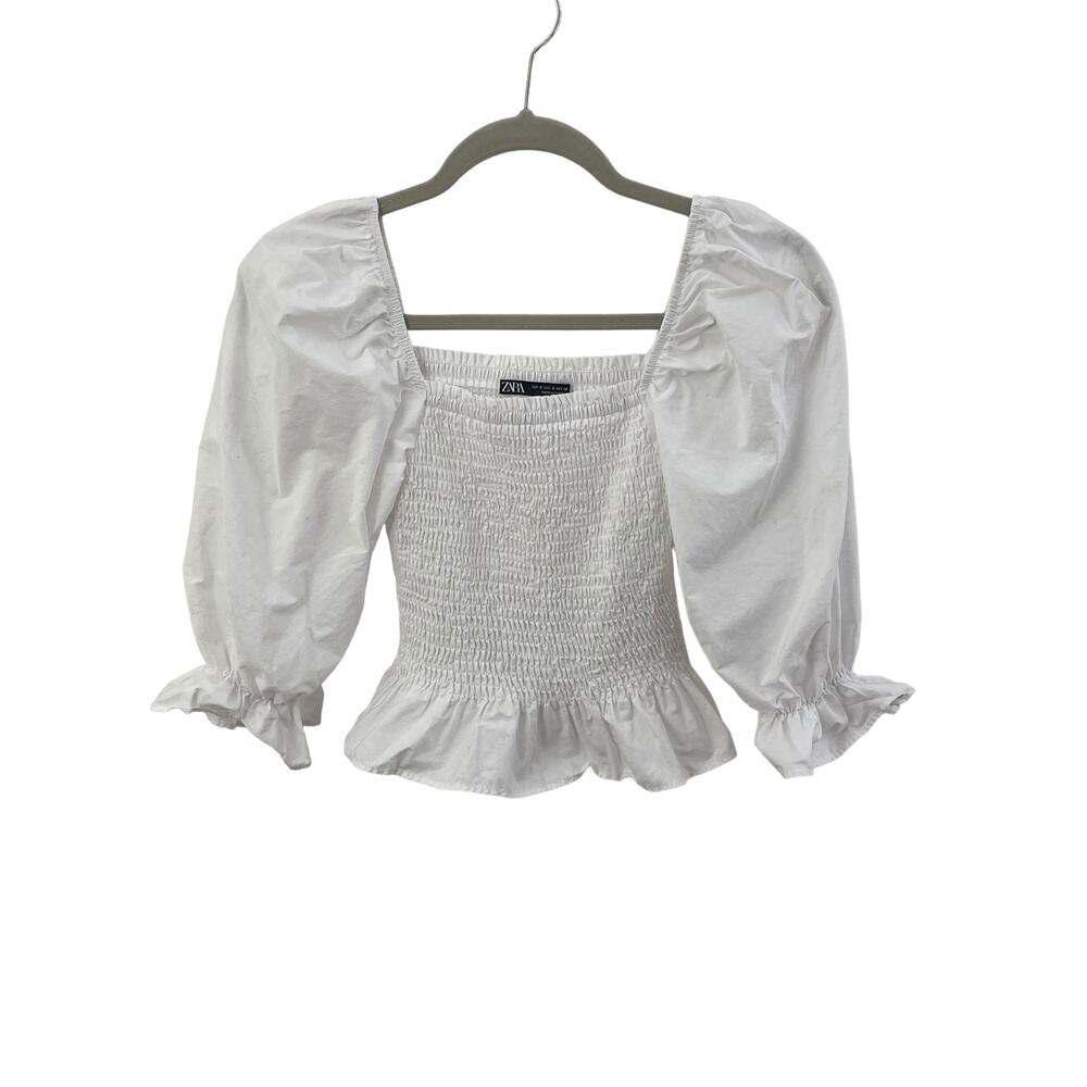 Zara Crop Top Elastic‎ Bodice Puff 3/4 Sleeve -SZ Small